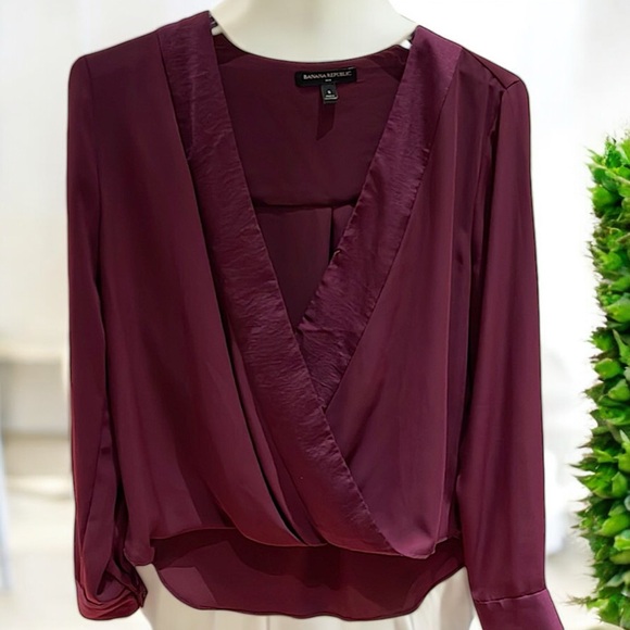 Banana Republic Long Sleeves Pieced Wrap Elderberry Glo Blouse - Picture 12 of 16